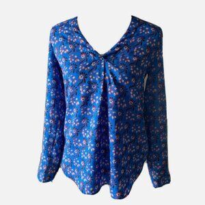 J Crew Womens Popover Blue Floral Printed V Neck Peasant Blouse Top
